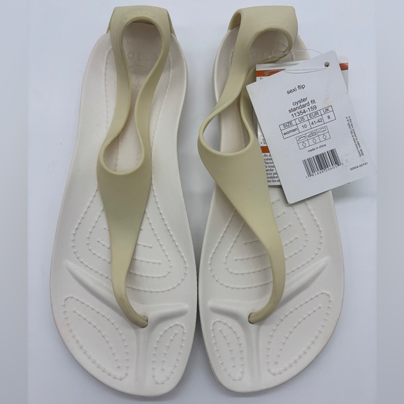 NWT Crocs Sexi Flip Flops Serena Comfort T-Strap Thong Sandals oyster white W10 - Picture 9 of 9